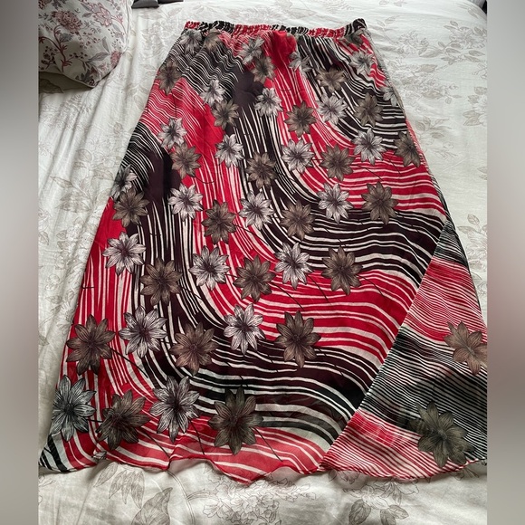 VTG 90s Red Black Floral Oriental Pull On Midi Slip Skirt 3X Whimsigoth Fairy - Picture 3 of 8